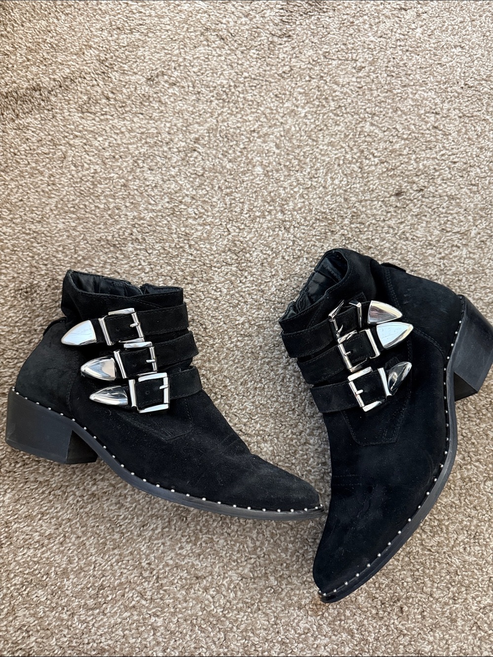 Mexx Black Suede Ankle Booties with Silver Buckles